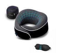 Proglobe Coussin de Voyage - Oreiller de Voyage, 100% Mousse à Mémoire de Forme, Coussin pour Avion Train, avec 1 Masque pour Yeux 3D, 1 Sac en Maille de Haute Qualité (Noir)