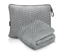 Proglobe Couverture de Voyage Douce & Chaude pour Avion & Voiture - Indispensable pour Les Longs Vols pour Femmes, Hommes, Enfants - Oreiller Compact avec Housse de Bagage & Clip pour Sac à Dos, Gris