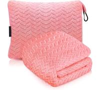 Proglobe Couverture de Voyage Douce & Chaude pour Avion & Voiture - Indispensable pour Les Longs Vols pour Femmes, Hommes, Enfants - Oreiller Compact avec Housse de Bagage & Clip pour Sac à Dos, Rose