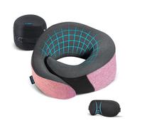 Proglobe Ensemble d'oreillers de voyage en forme d'avion rose, oreiller de nuque en mousse à mémoire de forme 100 % pure, matériau amélioré, kit de voyage longue distance avec masques contour des yeux