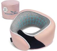 Proglobe, Oreiller cervical ergonomique en mousse à mémoire de forme pour enfant pour voyage en avion, voiture, siège rehausseur, doux, lavable, compact, avec sangle, 4 à 13 ans, rose