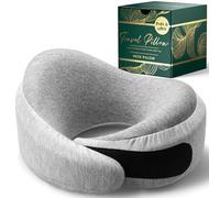 Proglobe Oreiller de voyage de luxe - Oreiller en mousse à mémoire de forme avec housse lavable en coton biologique, soutien de la tête à 360° et sac de transport compact pour voyage - Gris clair