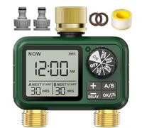 Programmateur Arrosage 2 Voies avec Entrée et Sortie en Laiton, Grand écran LCD, Arrosage Automatique pour Jardin, D'irrigation Programmable, Utilisation Simple, Retard de Pluie Arrosage Manuel
