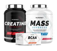 Programme Prise De Masse Confirmé - Mass Advanced 2,5kg Fraise Yogourt - Créatine Hardcore 1,5kg Ice Tea Pêche - Bcaa Xtreme