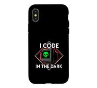 Programmer I Code in The Dark Retro Hacker Skull Coque pour iPhone X/XS