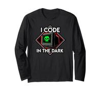 Programmer I Code in The Dark Retro Hacker Skull Manche Longue