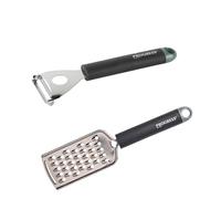 Progress COMBO-8271 Ensemble éplucheur et râpe en acier inoxydable durable, pour éplucher les fruits/légumes, râper le fromage, zeste d'agrumes, poignées douces au toucher, crochet de suspension,