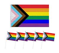 Progress Drapeau gay Pride arc-en-ciel 150 x 90 cm avec 5 petits drapeaux avec mâts de drapeau