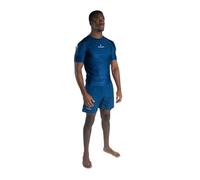 Progress Jiu Jitsu Academy Rashguard à manches courtes | Rashguard BJJ confortable et durable | Rashguard flexible pour lutte, bleu marine, X-Large