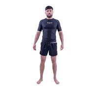 Progress Jiu Jitsu Academy Rashguard à manches courtes | Rashguard BJJ flexible et durable | Hauts de compression anti-humidité pour homme et femme | 80 % polyester/20 % élasthanne noir S