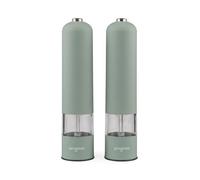 Progress Neutrals Moulin sel et poivre électrique, lot de 2, sauge | Mécanisme de broyage en céramique réglable, fonctionnement automatique à une touche, LED intégrée, sans fil à piles