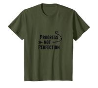 Progress Not Perfection Motivational Growth Mindset Citation T-Shirt, Enfant, Olive, 3 Ans