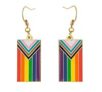 Progress Pride Boucles d'oreilles pendantes en forme de drapeau LGBT Gay & Lesbienne Bijoux arc-en-ciel, Fer