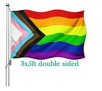 Progress Pride Drapeau arc-en-ciel POC aux couleurs vives LGBTQ Community All Pride 2020 Gay Pride 2020 pour l'extérieur Résistant à la décoloration 0,9 x 1,5 m