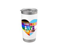 Progress Pride Drapeau d'amour en forme de cœur LGBTQ+ You Are Safe With Me Gobelet isotherme en acier inoxydable double paroi