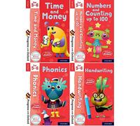 Progress with Oxford Key Stage 1 Age 5-6 includes Stickers 4 Books Collection Set (Handwriting,Numbers and Counting up to 100,Phonics,Time and Money)