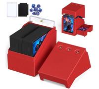 Proijeut Commander Deck Box avec compteur de vie, boîte de rangement pour cartes Commander pouvant contenir 100 cartes à double pochette, boîte de rangement pour cartes magiques pour MTG, TCG (rouge)