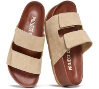 Project Cloud Sandales compensées 100 % cuir véritable pour femme - Essentiels de la plage - Semelle intérieure en peluche et douce - Sandales compensées antidérapantes et légères pour femme 2026