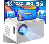 Projecteur 1080P Natif, 450 Ansi Lumen Mini Projecteur 4K Supporté, 4P/4D Keystone Correction, Android 9.0 Os Avec Netflix/Youtube Apps, 5G Wifi Wireless Screencast For Iphone[X382]