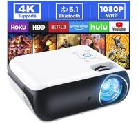 Projecteur 4K Bluetooth 5.1 - 1080P, 9500 Lux, 180'', Pour Extérieur/Maison, Compatible Fire Stick/Ps5/Hdmi
