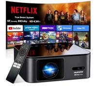 Projecteur 4K compatible avec Netflix | 2000 ANSI | AI Auto Focus | Bouchon d'objectif, projecteur de film intelligent extérieur avec Wi-Fi et Bluetooth, audio Dolby 20 W, moteur optique scellé