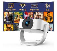 Projecteur Android Haqdl avec mise au point électrique et pierre clé automatique, 1080p Full HD, WiFi et Bluetooth, rotatif à 270° pour téléphone/portable/HDMI/USB