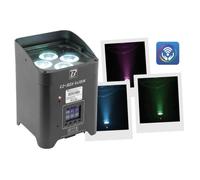 BoomToneDJ EZ-BOX 4x15W Projecteur LED RGBW Wifi sur batterie. Emetteur/Récepteur DMX sans fil intégré. Mode Auto, Audio, DMX 512, Maitre/Esclave, Télécommande IR et DMX wireless. Soirée, DJ mobile.