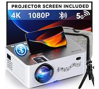 Projecteur avec WiFi et Bluetooth, 5G WiFi natif 1080p/280 ANSI projecteur de Film avec écran, Support 4K, projecteur avec écran 350'' avec Sac de Transport et trépied pour iPhone, clé TV, Mac