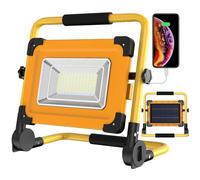 Projecteur Chantier LED Rechargeable Solaire 100W, 120 LED Lampe de Travail, 12000mAH Batterie Étanche USB Banque d'alimentation
