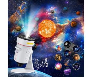 Projecteur Ciel Etoile+Machine Bruit Blanc avec 28 Berceuses,4K HD Réaliste Planetarium Projecteur avec 10 Disques de Film,Rotatif 360°Projecteurs Galaxie avec Minuteur pour Décoration Chambre
