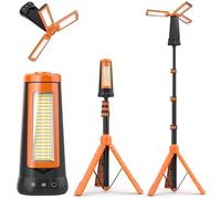 Projecteur de Chantier avec Trépied, 12000mAh 5000LM Rechargeable Lampe de Camping LED à 3 Têtes, 6500/4500/3500K Réglable & 5 Mode, Lampe de Travail Portable pour Pêche, Atelier, Urgence (Orange)
