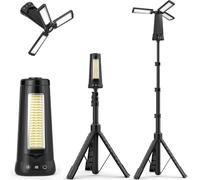 Projecteur de Chantier avec Trépied, 12000mAh Rechargeable Lampe de Camping LED à 3 Têtes, 5000LM 6500/4500/3500K Réglable & 5 Mode, Lampe de Travail Portable pour Pêche, Atelier, Urgence (Noir)