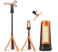 Projecteur de Chantier avec Trépied, 12000mAh Rechargeable Lampe de Camping LED à 3 Têtes, 5000LM 6500/4500/3500K Réglable & 5 Mode, Lampe de Travail Portable pour Pêche, Atelier, Urgence (Orange)