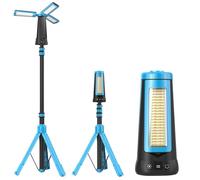 Projecteur de Chantier avec Trépied, 12000mAh Rechargeable Lampe de Camping LED à 3 Têtes, 5000LM 6500/4500/3500K Réglable & 5 Mode, Lampe de Travail Portable pour Pêche, Atelier, Urgence (Bleu)