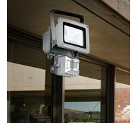 Applique murale d'extérieur projecteur de construction applique murale d'éclairage extérieur avec détecteur de mouvement, verre en aluminium clair, 1x LED 10W 790Lm, LxlxA 11,5x15x11 cm, EGLO 93476