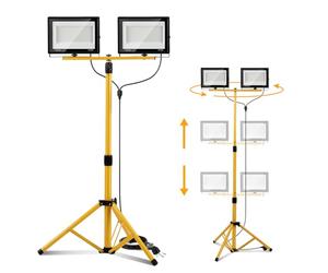Projecteur de chantier ISOISL avec trépied 2x100W, projecteur LED 2x10000 lumens, télescopique réglable à 1,60 m, rotation à 360°, câble de 300 cm, IP66 pour garage, atelier, chantier, blanc froid