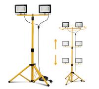 Projecteur de chantier ISOISL avec trépied 2x50W, projecteur LED 2x5000 lumens, télescopique réglable à 1,60 m, rotation à 360°, câble de 300 cm, IP66 pour garage, atelier, chantier, blanc froid
