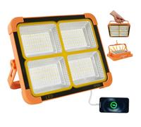 Projecteur de chantier LED 100W avec panneau solaire - 10000lm Projecteur LED 12000mAh batterie rechargeable via USB 4 modes d'éclairage parfait pour le camping en plein air garage pêche travail