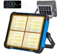 Projecteur de chantier LED à batterie 300 W - Panneau solaire 336 LED - 4 modes d'éclairage - Batterie externe avec 16500 mAh - Rechargeable par USB - Batterie externe IP66 - Étanche - Pour chantier,