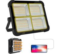 Projecteur de chantier LED solaire rechargeable - Lampe de travail portable - Avec batterie externe de 16500 mAh - 10 000 lumens - Pour chantier, garage - Noir