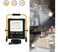 Projecteur de chantier NAIZY LED Projecteur 100W blanc froid avec trépied et prise jaunes - Projecteur de travail LED étanche IP66 pour l'intérieur et l'extérieur