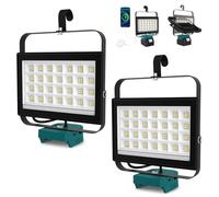 Projecteur de Chantier pour Batterie Makita 18V, T-SUNUS 100W Projecteur LED Rechargeable, Lampe de Travail Portable, 2 Modes avec Charge Type C & USB Pour Atelier Camping 2 Pièces (Sans Batterie)