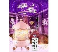 Projecteur de ciel étoilé magique avec carrousel rotatif et projections enchanteresses de conte de fées, projection de licorne, sirène, astronautes, dinosaures, rotation à 360°, haut-parleur Bluetooth