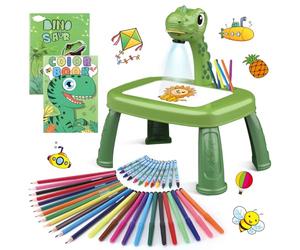 Projecteur de dessins de dinosaures pour enfants avec 72 modèles Projecteur pour enfants avec crayons,crayons de couleur,scrapbook, livre d'autocollants,autocollants de dinosaures,tampons