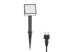 ledscom.de Projecteur de jardin LED FLIN avec piquet de terre, socle de 15cm & prise pour l'extérieur, noir, projecteur, IP66 étanche, 837lm blanc chaud