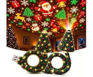 Projecteur de Noël Intérieur,Plug and Play Lumière de projecteur HD，2PC | Projecteur de plafond d'arbre de Noël,Projecteur holographique 5D,avec 6 scènes festives,Alimenté par USB,cadeaux de Noël