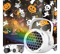 Projecteur de Noël LED, 16 motifs, alimentation USB, for intérieur et extérieur, projecteur de flocons de neige LED 5V/1A for la maison et la voiture.(White,Halloween)