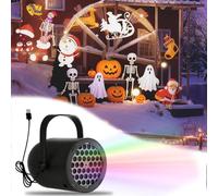 Projecteur de Noël LED, projecteur de Noël USB à 16 motifs, projecteur de neige, décorations de Noël alimentées par USB for intérieur et extérieur(Black,Halloween)