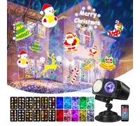 Projecteur de Noël, projecteur de décoration de Noël extérieur, projecteur d'ambiance festive d'anniversaire intérieur LED 2 en 1, 12 diapositives et 10 couleurs