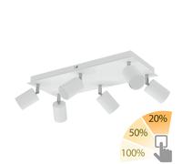 Projecteur de plafond WAIKA six flammes blanc mat + ampoules LED GU10 gradation [EEK: F]